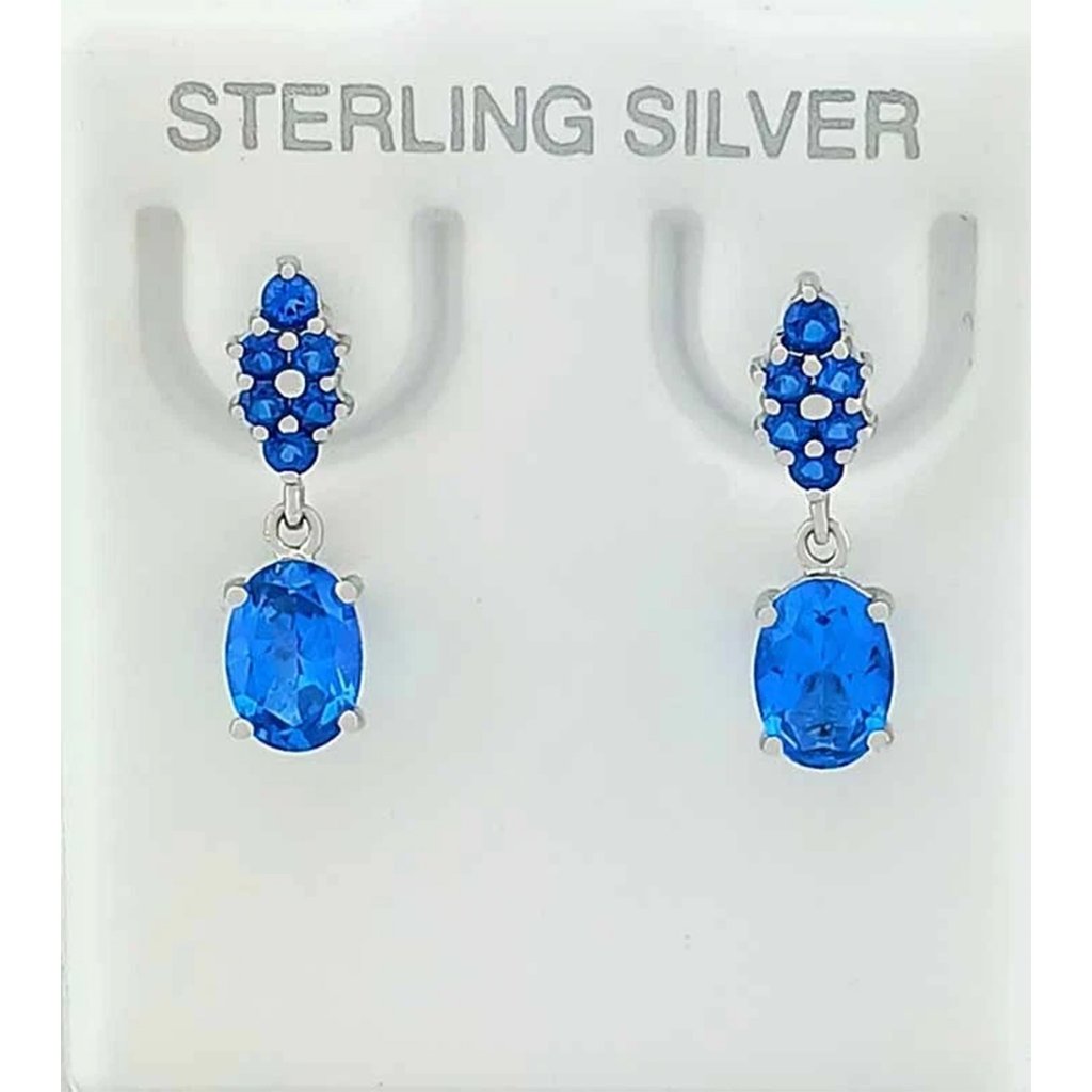 Genuine 2.68 Cts Royal Blue Topaz Dangling Earrings Solid .925 Silver